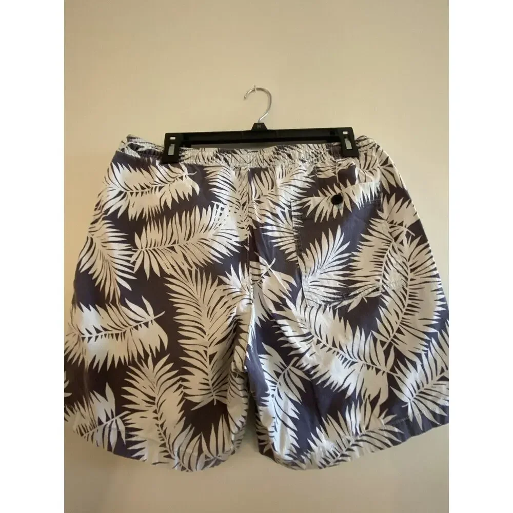 Men’s J.Crew Mercantile Flex Blue Tropical Floral Swim Trunks Shorts Sz MED 7”‎